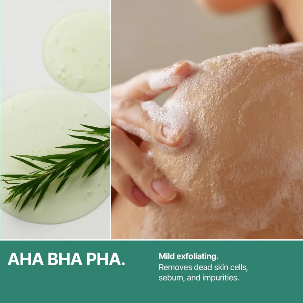 A translucent green aha bha pha exfoliating gel with fresh herbal accent from days miracle acne body cleanser