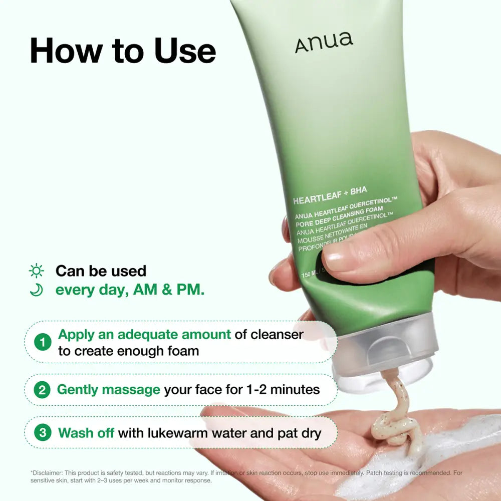 Heartleaf Quercetinol Pore Deep Cleansing Foam 150ml - Water Based Cleanser Anua Facial Cleansers