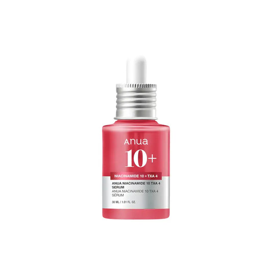 A sleek glass bottle with vibrant pink serum containing tranexamic acid for dark spots in korean skincare south product