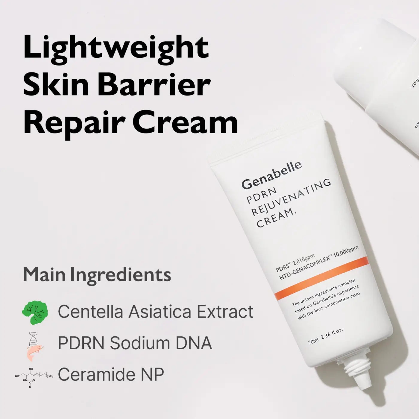White genabelle pdrn rejuvenating cream 70ml tube with orange stripe and white pump for korean skincare south use