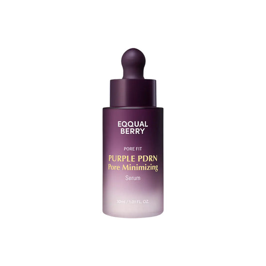 A sleek purple glass bottle of equall berry pore fit purple pdrn pore minimizing serum from best korean skincare brands sa