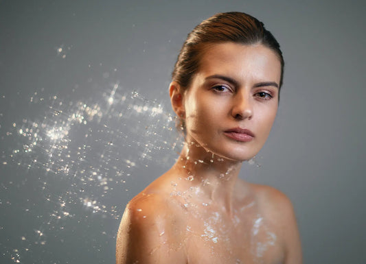 Korean skincare routine for combination skin with products for an oily T-zone and drier cheeks