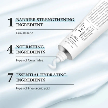 White tube of dealthea 147 barrier cream 50ml with silver cap and minimalist black text from best korean skincare brands sa