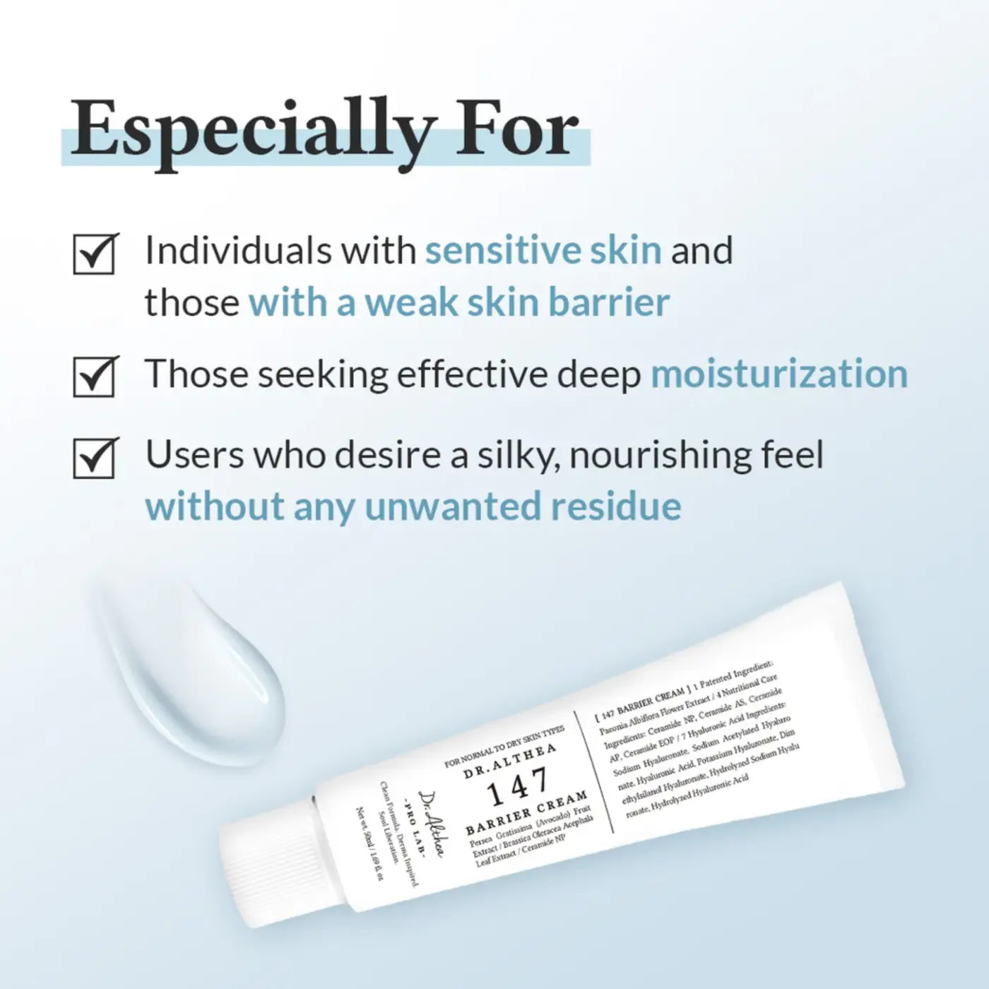 White tube of dr. 147 barrier cream 50ml for moisturizing skin from the best korean skincare brands sa