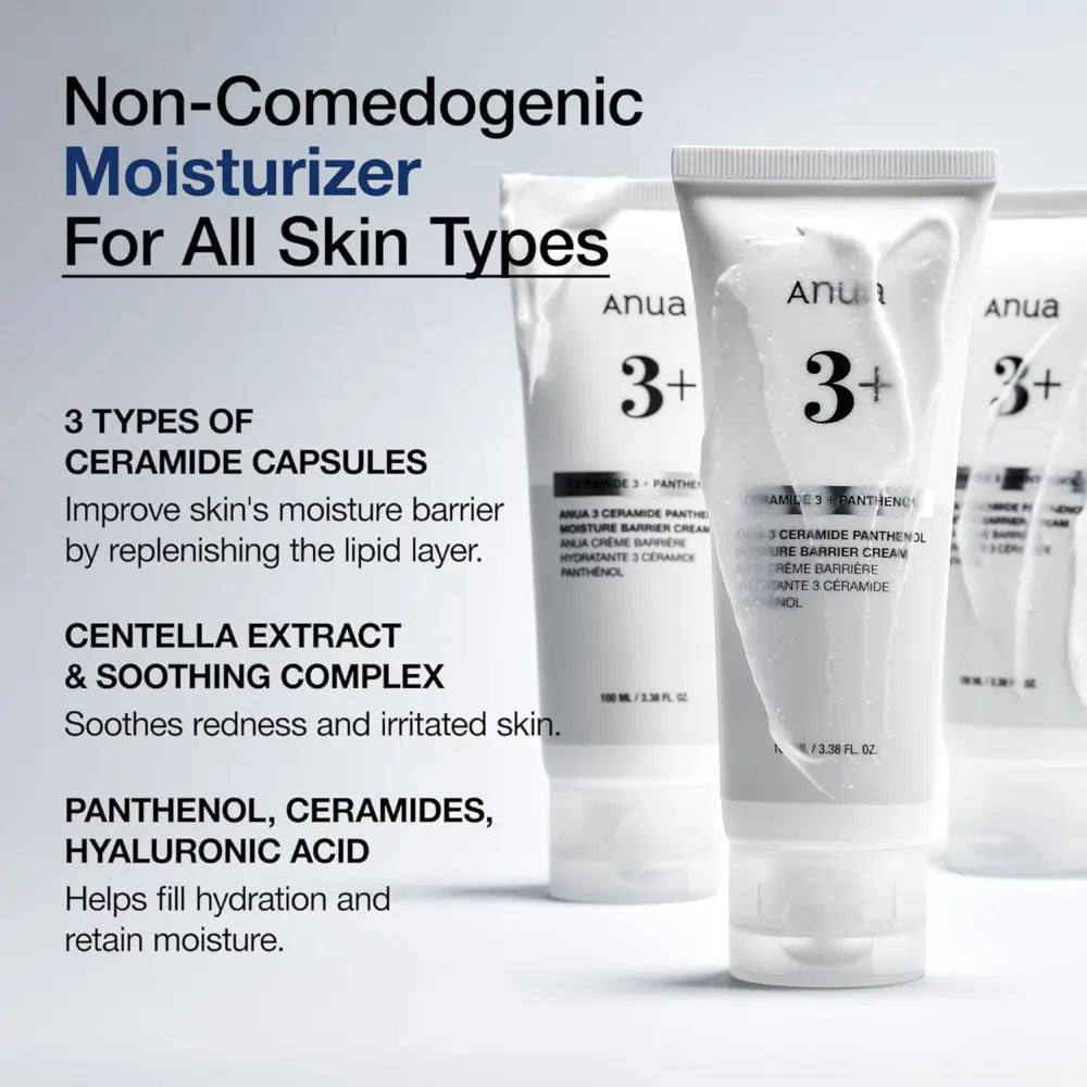 White anua 3 ceramide panthenol moisture barrier cream tubes with minimalist design for all skin types authentic k-beauty