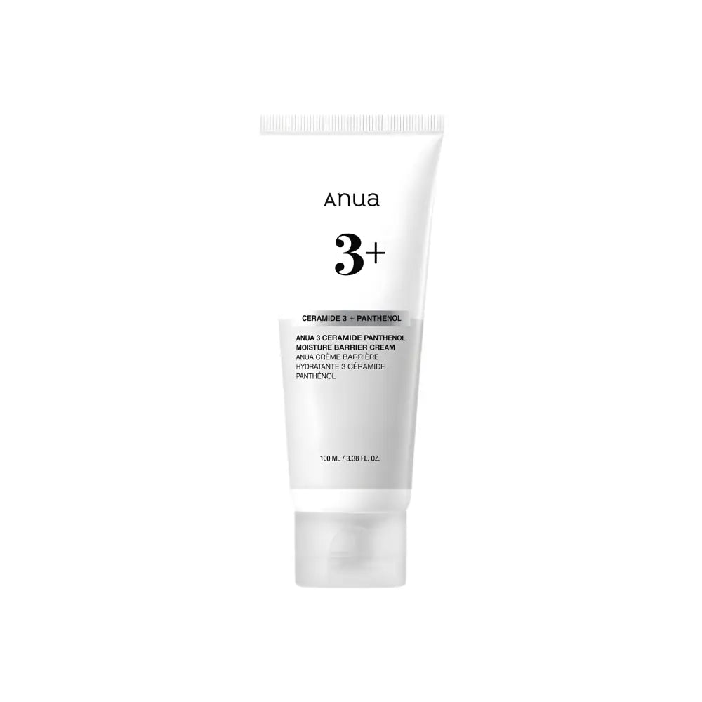 White anua 3 ceramide panthenol moisture barrier cream tube with minimalist black text and silver-gray accent band for authentic k-beauty