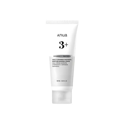 White anua 3 ceramide panthenol moisture barrier cream tube with minimalist black text and silver-gray accent band for authentic k-beauty