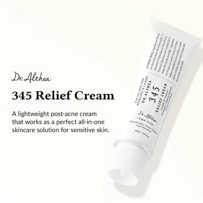 White tube of dr 345 relief cream 50ml for soothing skincare south africa and korean skincare south routines
