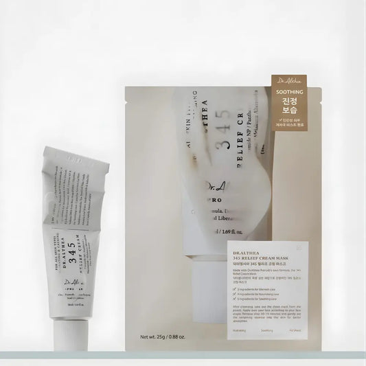White tube of dr. in a relief cream mask designed for soothing and hydrating skin care use