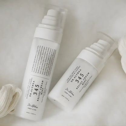 Two white dr 345 relief cream mist 100ml bottle designed to support moisture barrier and skin relief