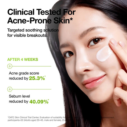 A white gel-like acne treatment patch applied on the cheek for azelaic acid cica skin soothing moisturizer use