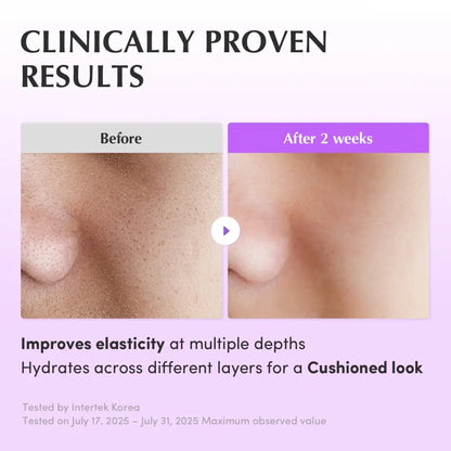 Before and after results showing reduced pore size and improved texture after two weeks using bakuchiol plumping capsule toner 150ml