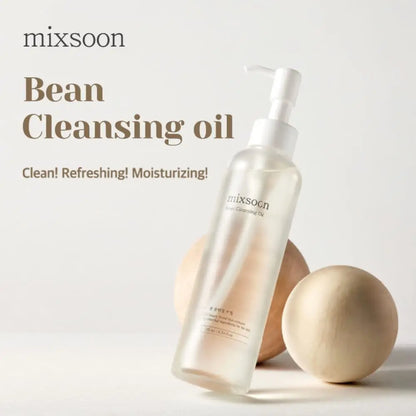 Clear glass bottle of mixsoon bean cleansing oil 195ml with white pump dispenser for gentle bean cleansing