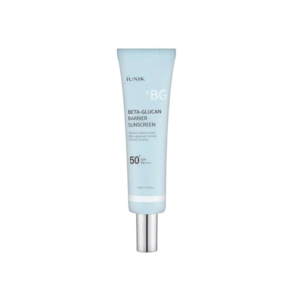 Light blue tube of iunik beta glucan barrier sunscreen spf 50 pa 60ml with silver cap for korean skincare south africa skin care