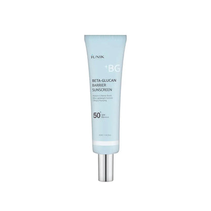 Light blue tube of iunik beta glucan barrier sunscreen spf 50 pa 60ml with silver cap for korean skincare south africa skin care