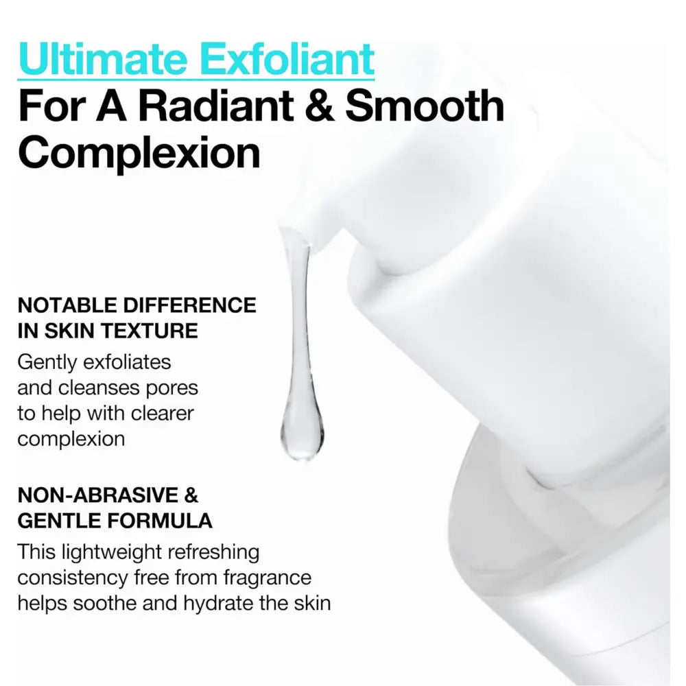 White plastic bottle of bha 2% gentle exfoliating toner 150ml with salicylic acid clear liquid droplet from pump