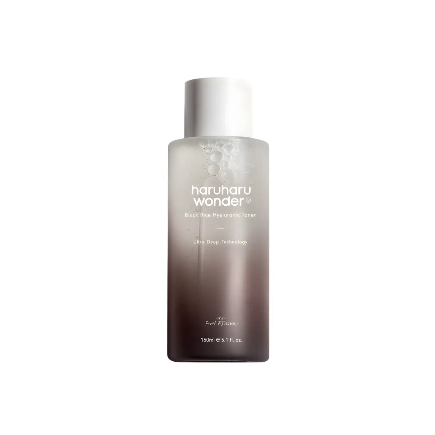 A sleek black rice hydrating toner bottle with gradient glass and a minimalist white cap from best korean skincare brands sa