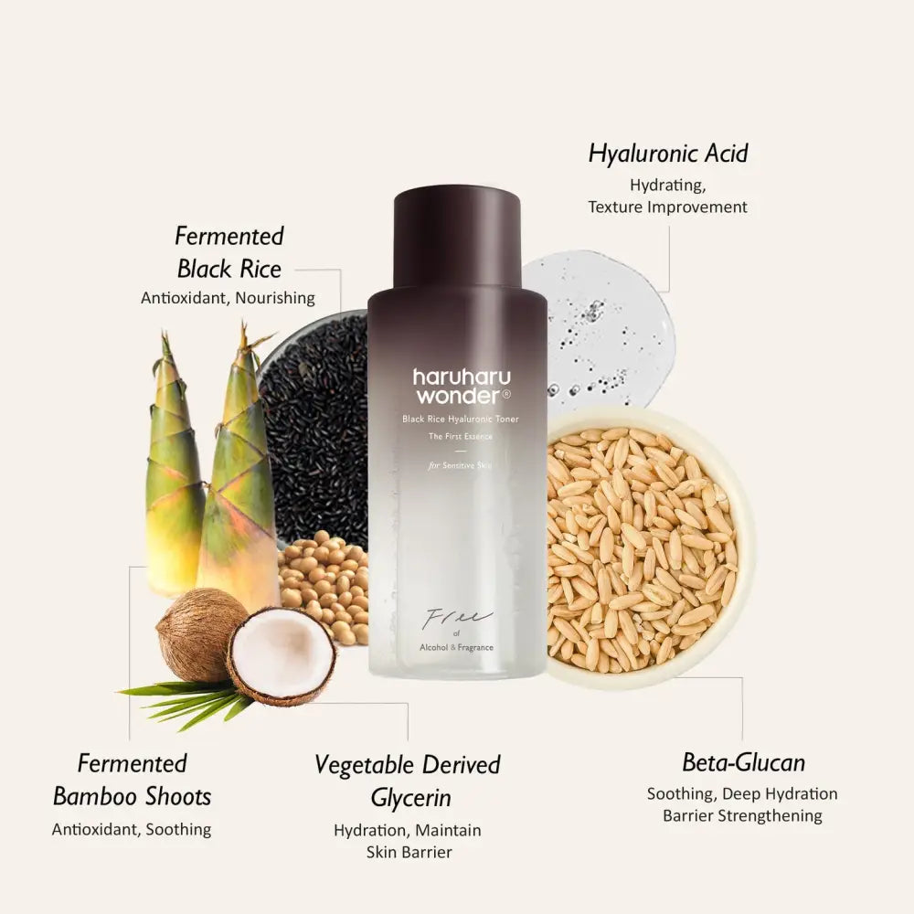 Black Rice Hyaluronic Toner / Free of Alcohol & Fragrance - Toner and Toner Pad