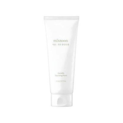 A sleek white tube of mixsoon centella cleansing foam 150ml with minimalist branding and a smooth matte finish