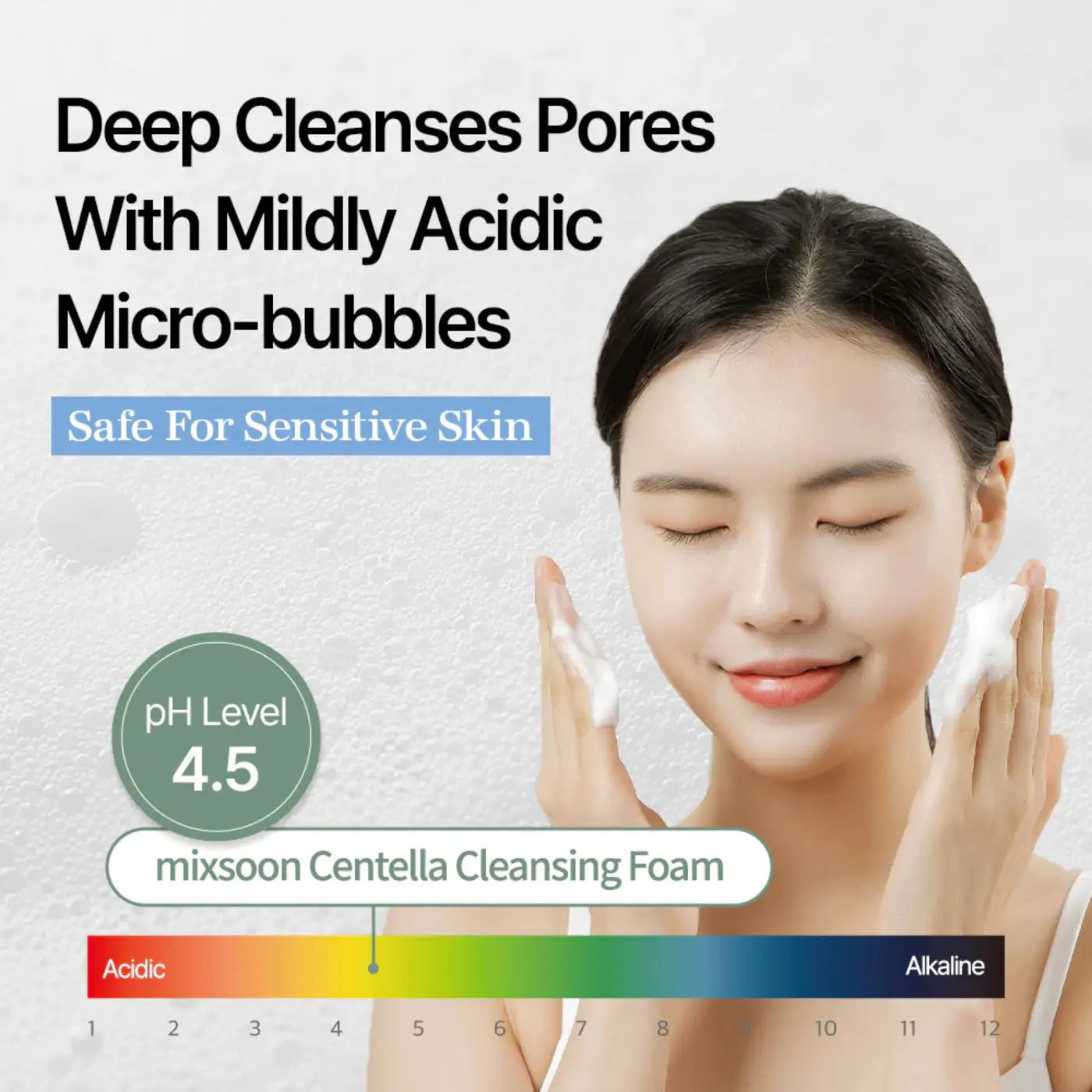 Mixsoon centella cleansing foam 150ml with gentle white foam and mildly acidic micro bubbles for sensitive skin