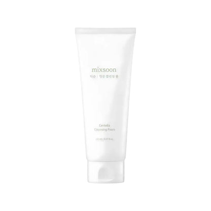 A sleek white tube of mixsoon centella cleansing foam 150ml with minimalist branding and a smooth matte finish