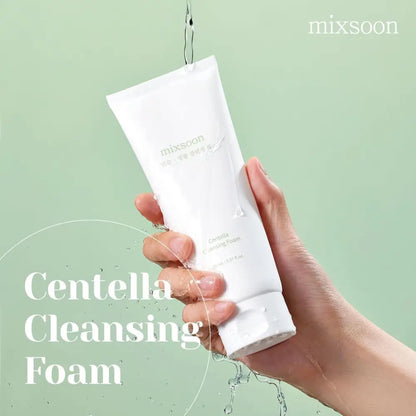 White plastic tube of mixsoon centella cleansing foam 150ml for gentle centella cleansing and skincare use