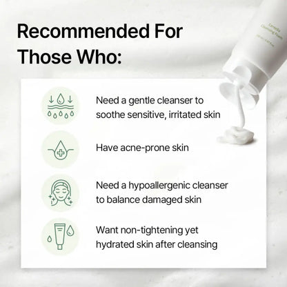A white tube of centella cleansing foam 150ml with matching cap dispensing creamy lather for gentle cleansing