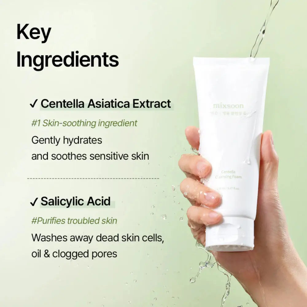 White tube of mixsoon centella asiatica extract cleansing foam centella cleansing foam 150ml for gentle skincare