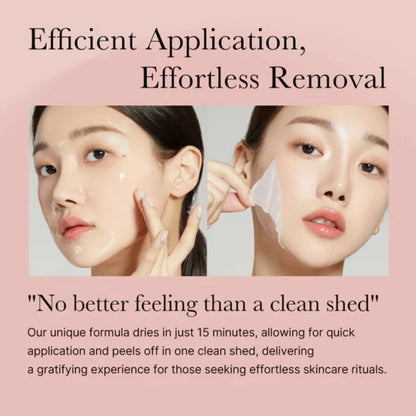 A translucent gel-like collagen night wrapping mask being applied and removed from the face for hydration and care