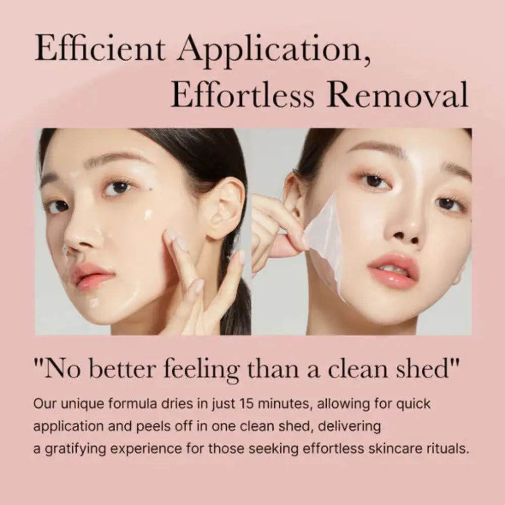 A translucent gel-like collagen night wrapping mask being applied and removed from the face in 75ml packaging