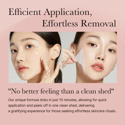 A translucent gel-like collagen night wrapping mask being applied and removed from the face in 75ml packaging