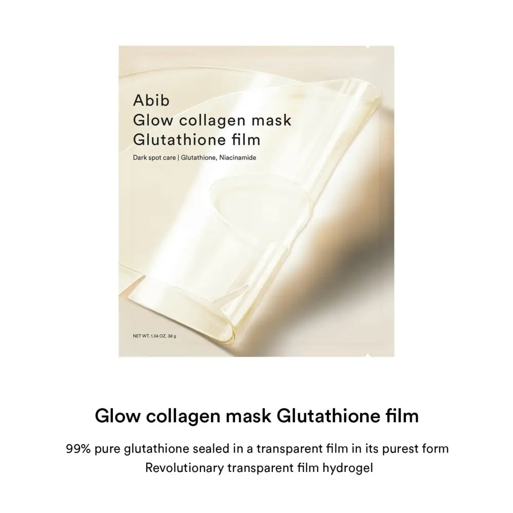 Abib glow collagen mask glutathione film in a transparent glossy hydrogel sheet for k-beauty south africa use