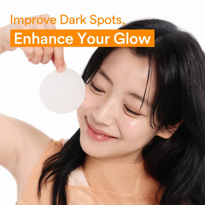 White circular facial mask pad for glutathiosome dark spot pad vita touch featuring brightening vitamin c toner benefits