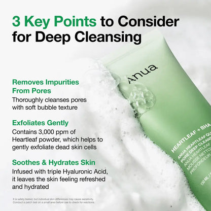 Heartleaf Quercetinol Pore Deep Cleansing Foam 150ml - Water Based Cleanser Anua Facial Cleansers