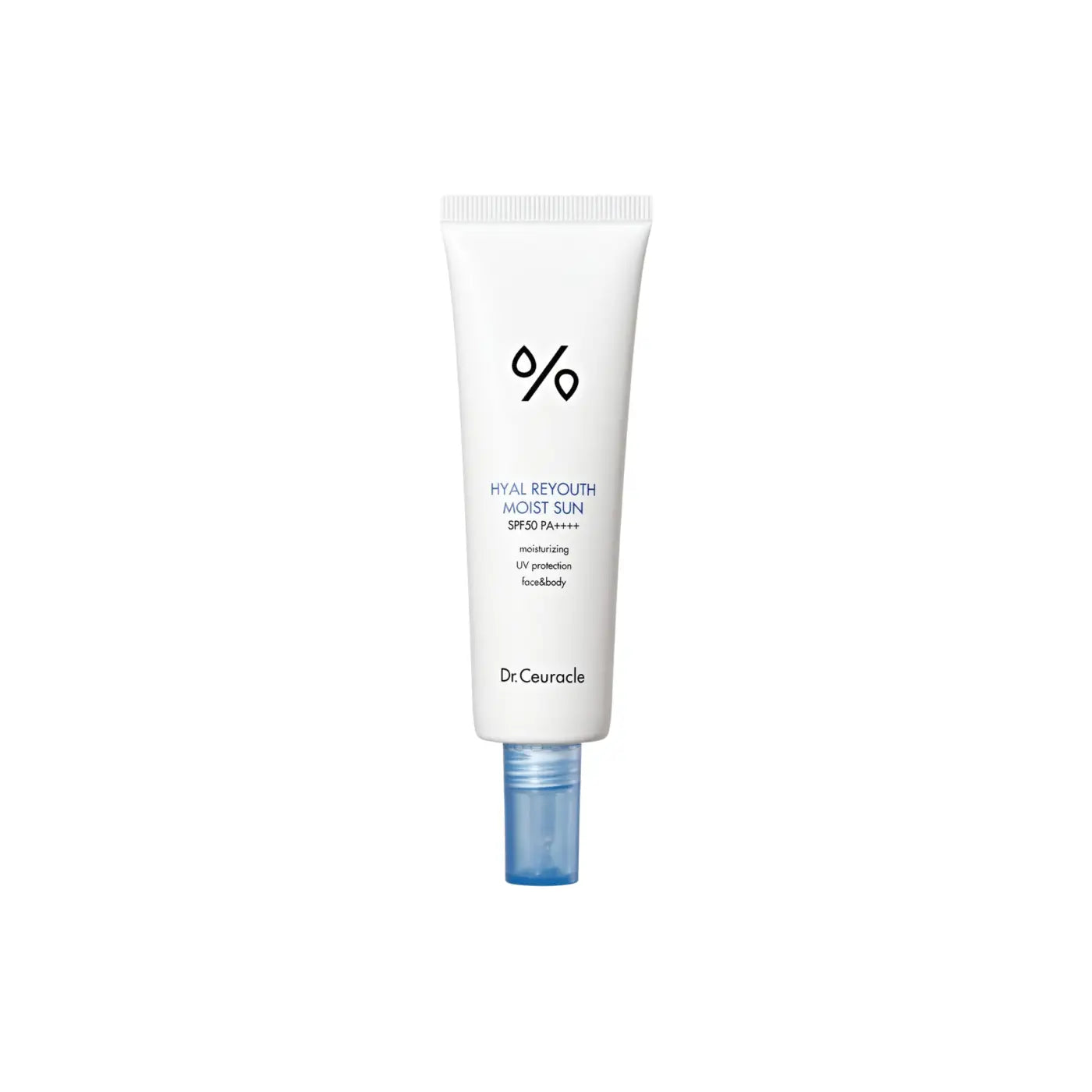 White tube of ceuracle hyal reyouth moist sun spf 50 plus pa plus plus plus 50ml sunscreen product front view