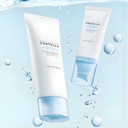 White plastic tube of skin1004 madagascar centella hyaluronic water-fit sun serum 100ml to maintain moisture in authentic korean skincare