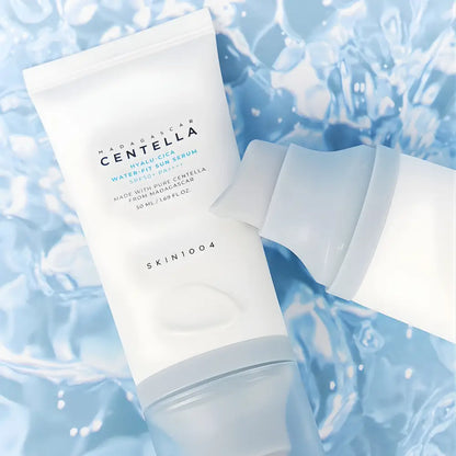 White tube of skin1004 hyalu-cica water-fit sun serum 50ml offering authentic korean skincare with no white cast