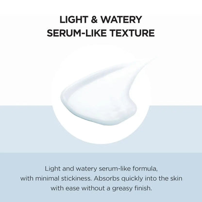 A light watery white serum with smooth translucent texture in hyalu cica sun serum twin pack 2 x 50ml