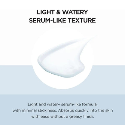 A light translucent watery white serum from the hyalu cica sun serum twin pack with smooth texture