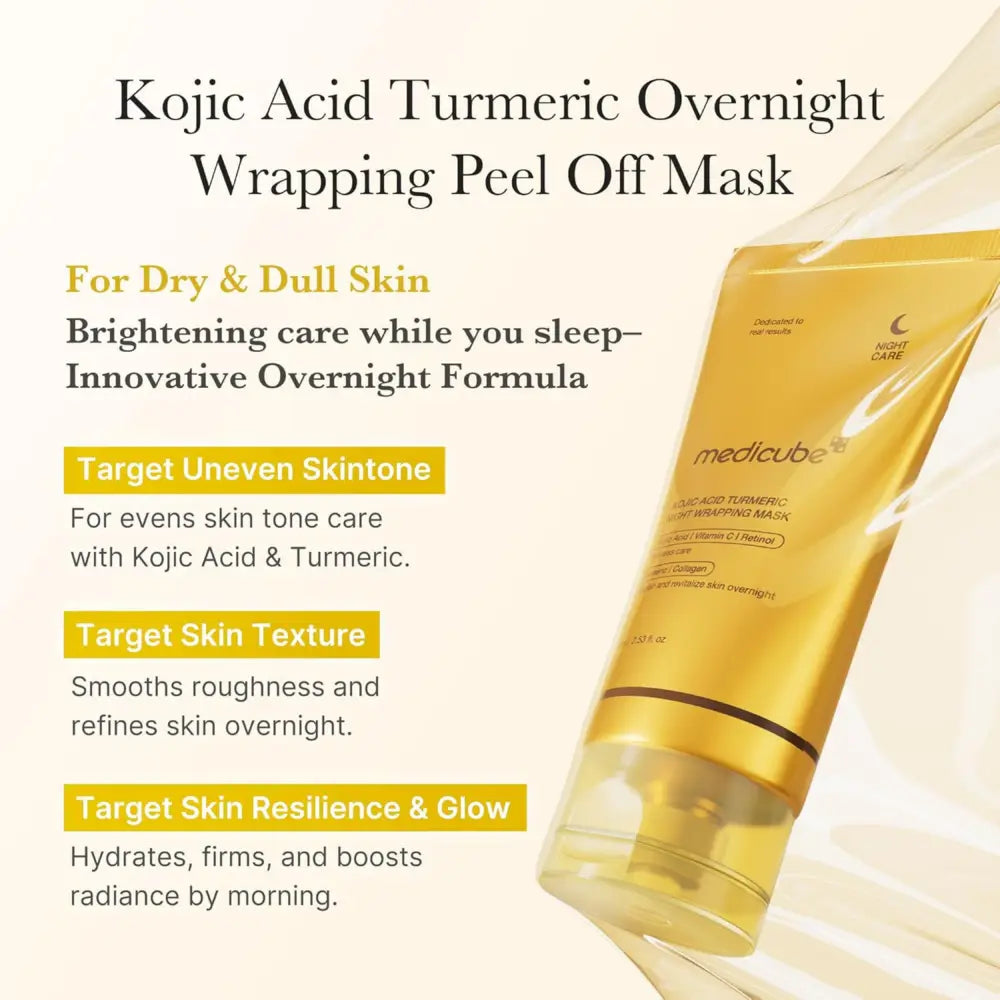 Golden tube of medicube kojic acid turmeric overnight wrapping mask 75ml for korean skincare south africa uses