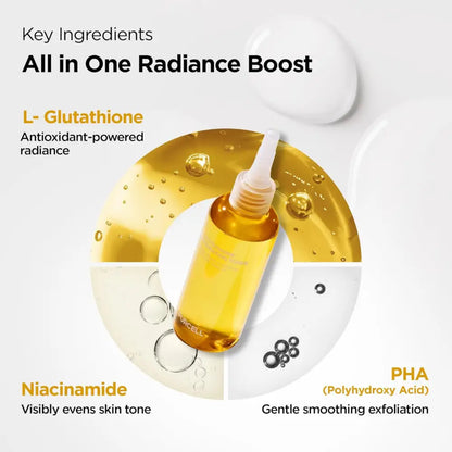 A clear glass bottle with white dropper cap containing golden-yellow urcell+ skin vitamin serum for korean skincare South Africa