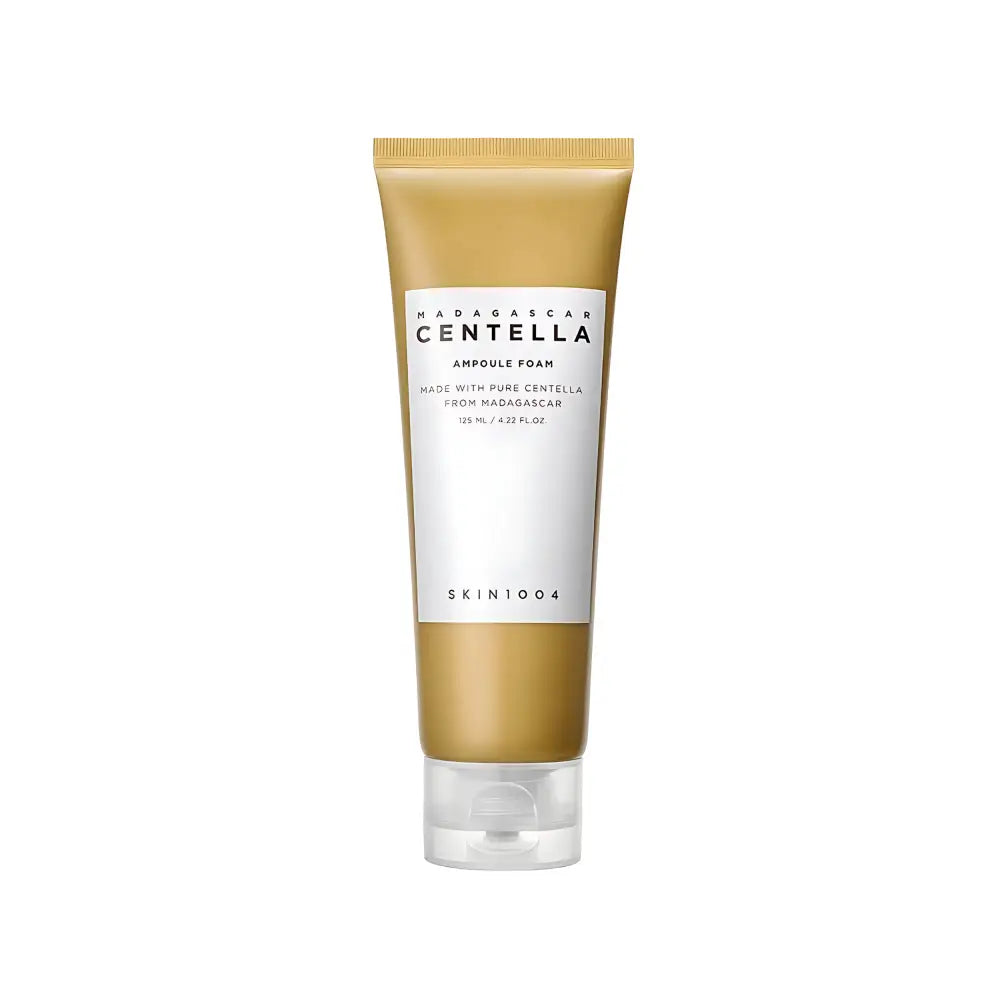 Gold-colored tube of skin1004 madagascar centella ampoule foam 125ml for gentle cleansing with centella ampoule foam benefits