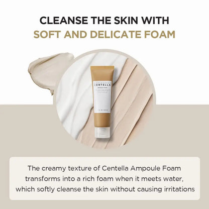 A sleek beige-tinted tube of innisfree madagascar centella ampoule foam 125ml featuring centella ampoule foam formula