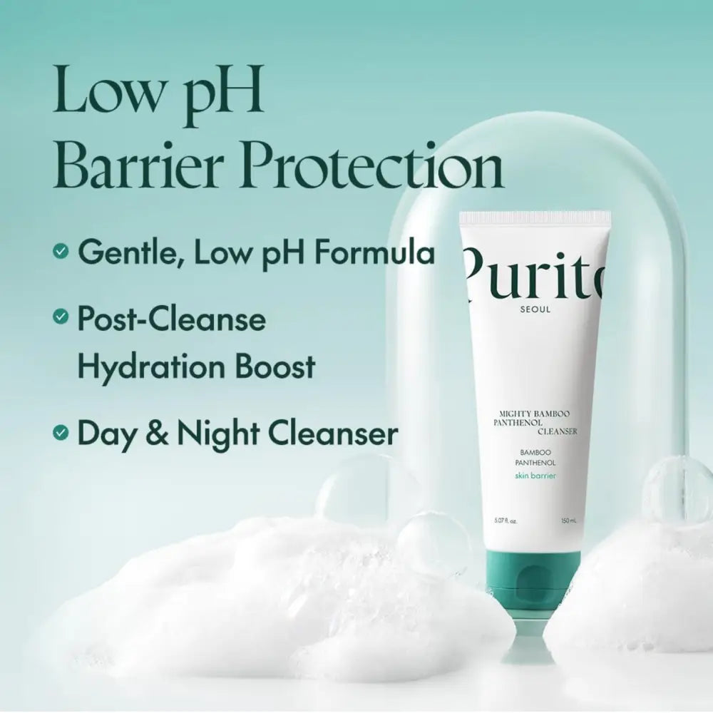 White tube of purito seoul mighty bamboo panthenol cleanser 150ml with teal cap for authentic k-beauty korean skincare south africa