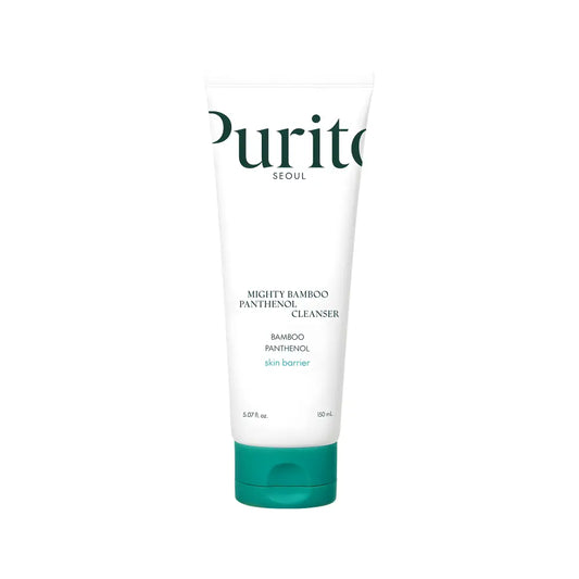 White tube of purito seoul mighty bamboo panthenol cleanser 150ml with teal cap and green lettering for korean skincare south africa