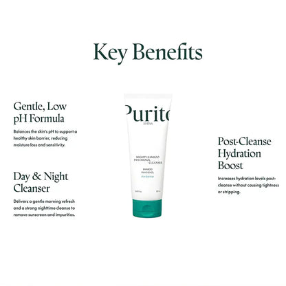 White tube with teal cap labeled purito seoul mighty bamboo panthenol cleanser 150ml for authentic k-beauty and korean skincare south africa