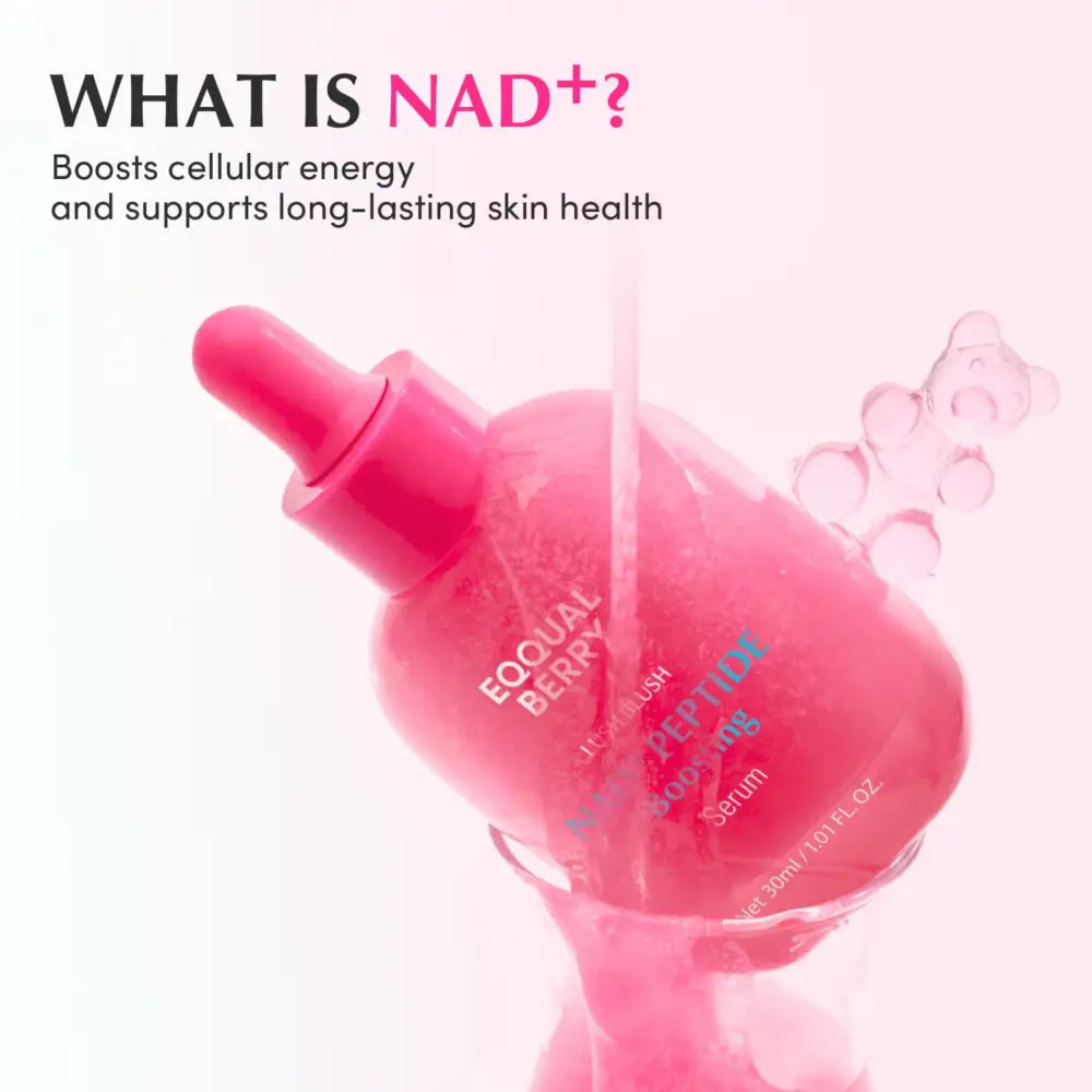 A vibrant pink glass dropper bottle of equal berry nad+ peptide boosting serum 30ml from the best korean skincare brands sa