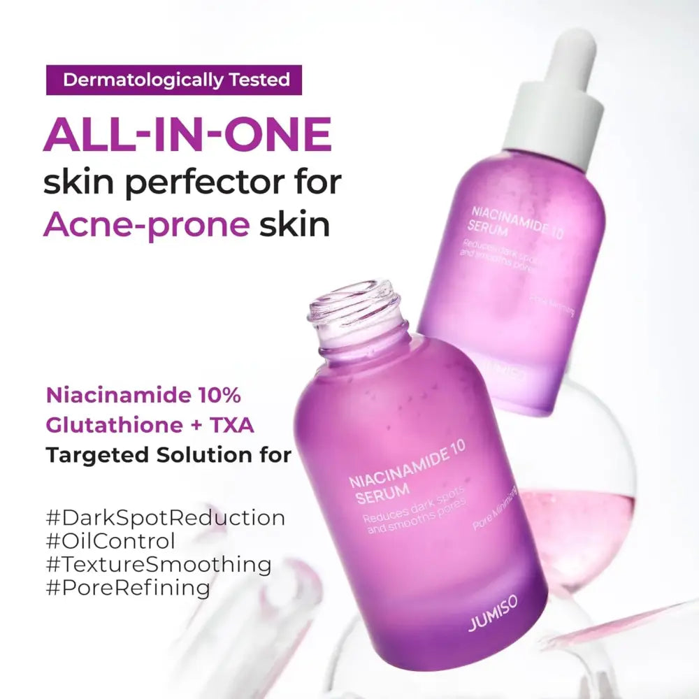 Purple glass dropper bottle of jumiso niacinamide 10 percent serum 40ml from authentic korean skincare line