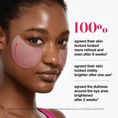 Pink translucent eye patch applied under eyes from niacinamide 5 txa brightening pad toner pads for authentic k-beauty