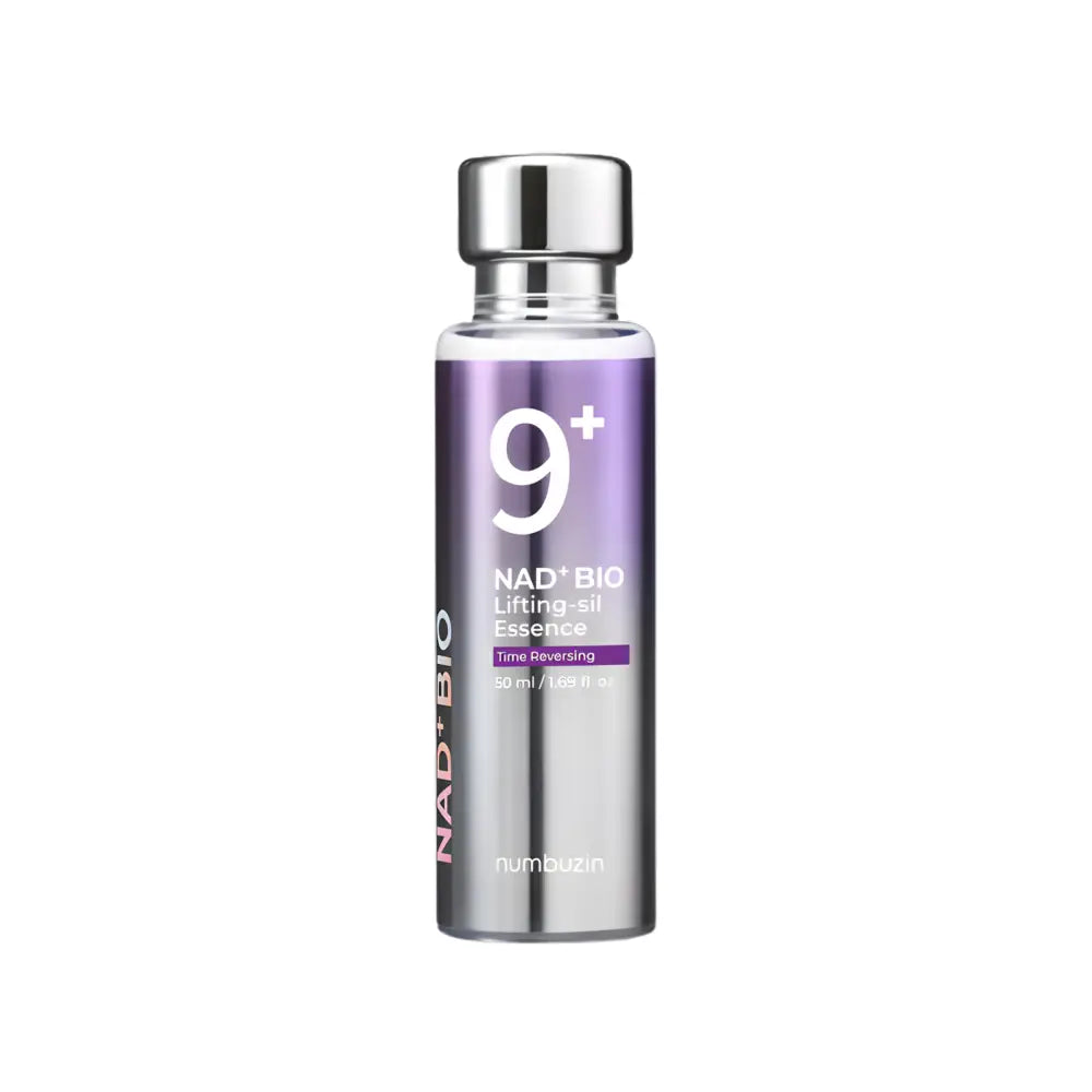 Silver and purple No.9 NAD+ bio lifting-sil essence bottle with metallic cap for authentic k-beauty skincare South Africa